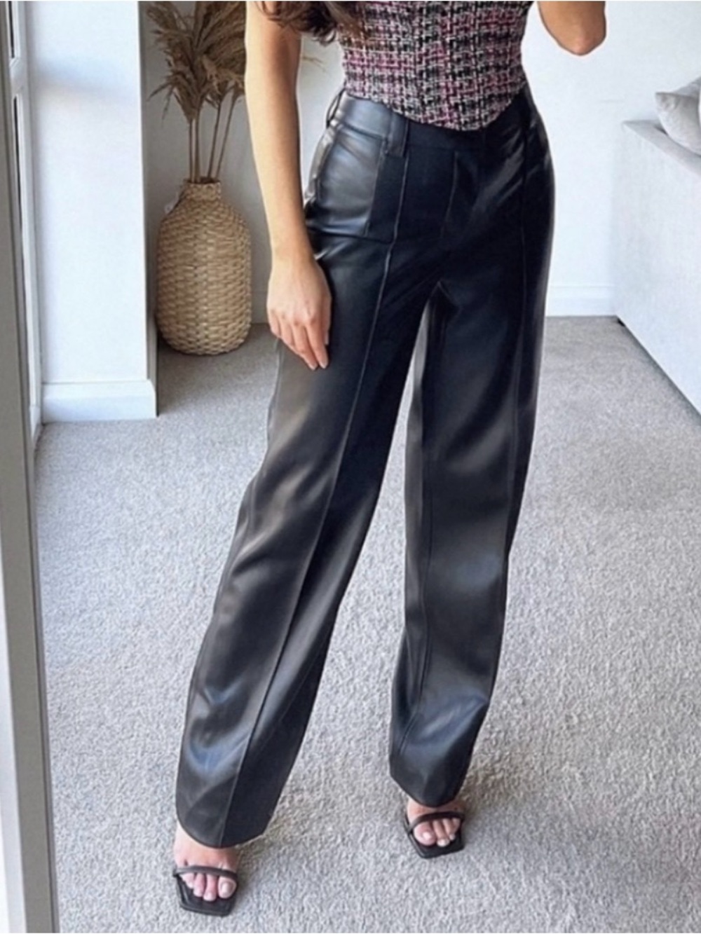 Zara Faux Leather Straight Wide Leg Full Length Pants